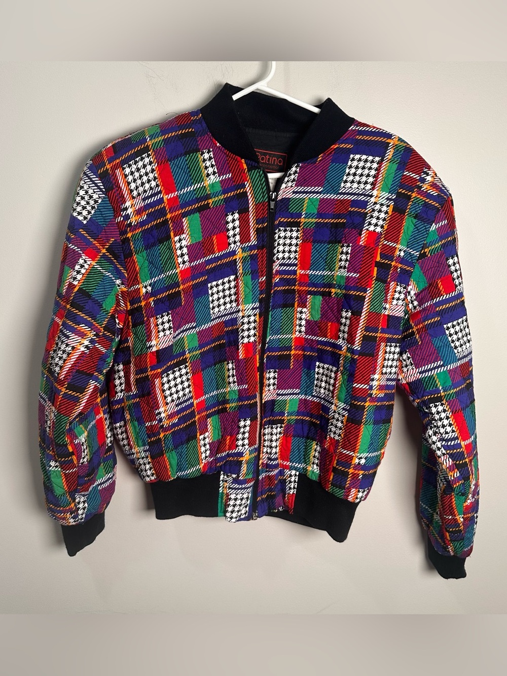 Patina International 80s Vintage Geometric Colorful Retro Bomber Jacket Medium